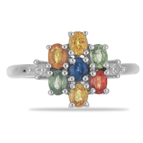 BUY MULTI SAPPHIRE GEMSTONE CLUSTER RING IN 925 SILVER 